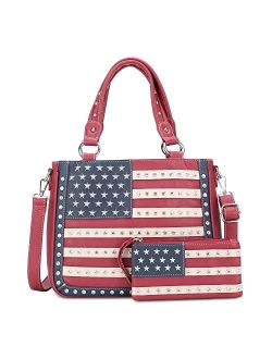 Montana West Women's Patriotic Studded Tote Satchel Handbags Concealed Carry Purse Crossbody Bags