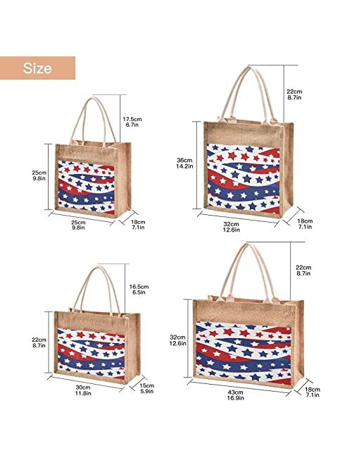 Alaza Usa Flag Patriotic Stars Stripes Pattern Jute Tote Bag Handbag Reusable Grocery Shopping Purses Women Beach Bag