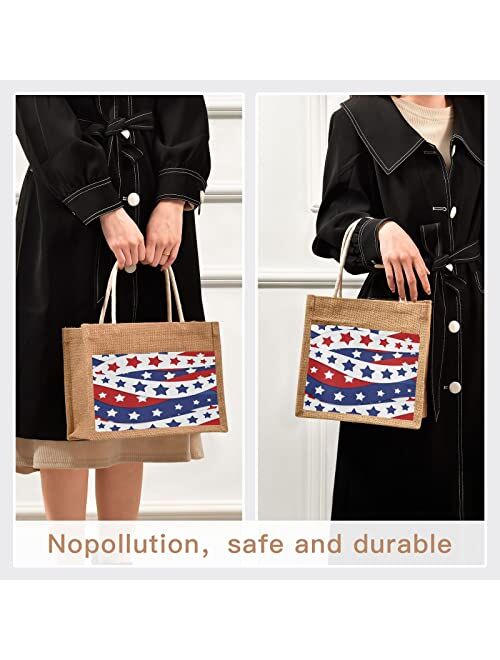 Alaza Usa Flag Patriotic Stars Stripes Pattern Jute Tote Bag Handbag Reusable Grocery Shopping Purses Women Beach Bag