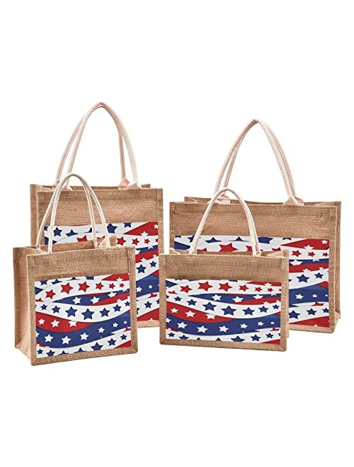 Alaza Usa Flag Patriotic Stars Stripes Pattern Jute Tote Bag Handbag Reusable Grocery Shopping Purses Women Beach Bag