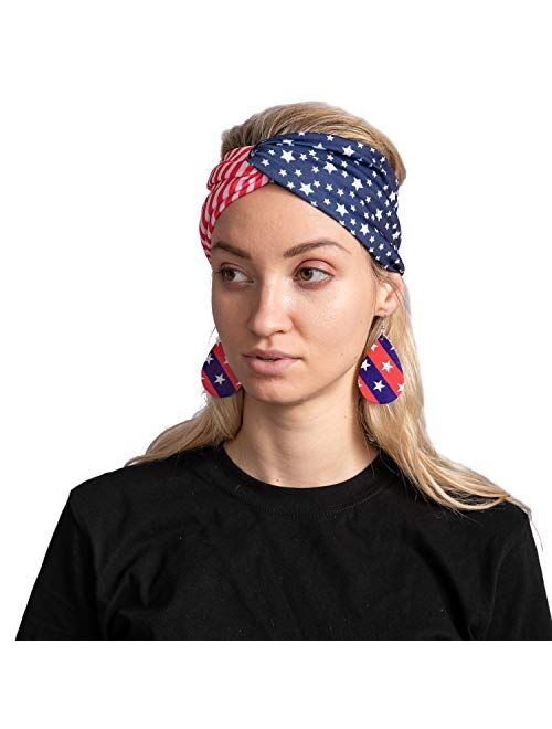 JOYIN 5 Pcs Patriotic Accessories of a US American Flag Headband, 4 Leather Earrings for 4th July Celebration, Independence Day, Memorial Day, Veterans Day, Patriotic The