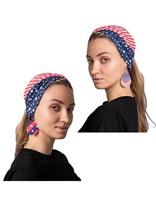 JOYIN 5 Pcs Patriotic Accessories of a US American Flag Headband, 4 Leather Earrings for 4th July Celebration, Independence Day, Memorial Day, Veterans Day, Patriotic The