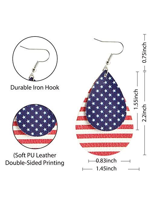 JOYIN 5 Pcs Patriotic Accessories of a US American Flag Headband, 4 Leather Earrings for 4th July Celebration, Independence Day, Memorial Day, Veterans Day, Patriotic The