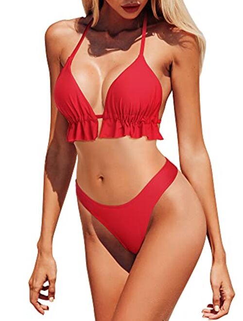 beautyin Women's Crochet Lace Bikini Two Piece Triangle Swimsuit Bathing Suits