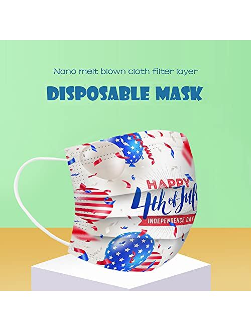 Narabb 50PC Patriotic Disposable Face Masks for Adults with Design Memorial Independence Day Paper Masks Full Face Protection