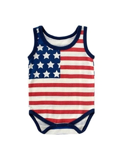 WINZIK 4th of July Baby Boy Girl Bodysuit Shirt Outfit American Flag Romper Jumpsuit Infant Kids Patriotic Clothing