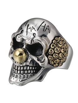 Forfox Gothic Real 925 Sterling Silver Clown Joker Skull Ring for Men Women,Open and Adjustable