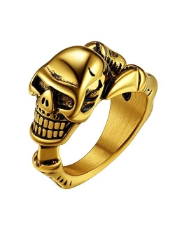 Richsteel Stainless Steel Skull Skeleton Ring for Men Women Size 7-14 Cocktail Party Biker Statement Halloween Ring(Gift Wrapped)