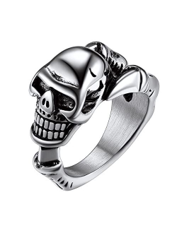 Richsteel Stainless Steel Skull Skeleton Ring for Men Women Size 7-14 Cocktail Party Biker Statement Halloween Ring(Gift Wrapped)