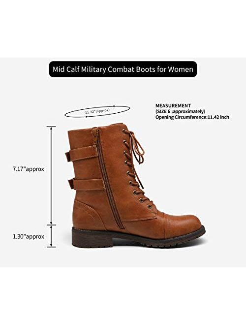 Vepose Women's Combat Boots Military Mid Calf Low Heel Strap Winter Bootie for Women