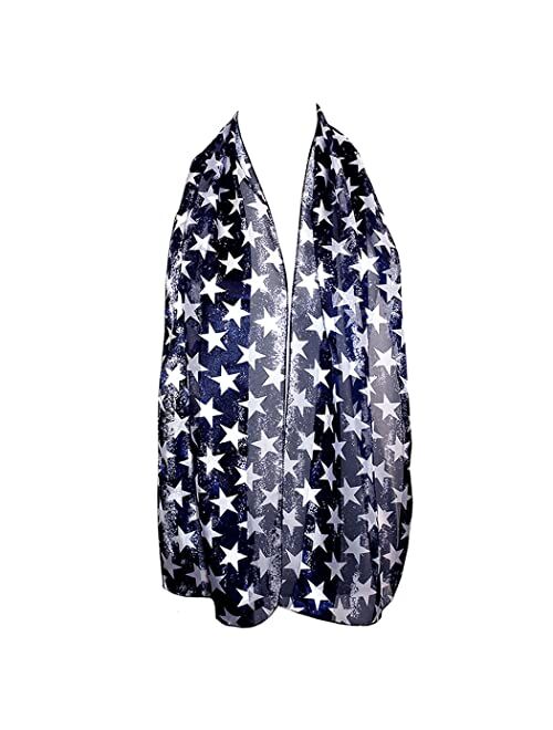 Rosemarie Collections Women's Red White And Blue 4th Of July American Flag Stars Stripes Fashion Scarf, 60"