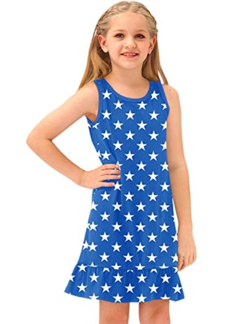 BesserBay Girl's Fourth of July American Flag Stars Midi Tank Patriotic Dress 3-12 Years