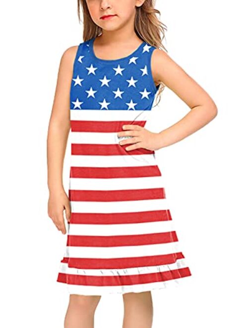 BesserBay Girl's Fourth of July American Flag Stars Midi Tank Patriotic Dress 3-12 Years