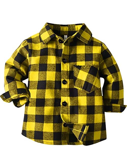 Cromoncent Boys Long Sleeve Flannel Plaid Shirt Button Down Shirts