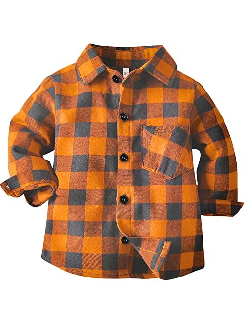 Cromoncent Boys Long Sleeve Flannel Plaid Shirt Button Down Shirts