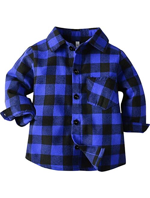 Cromoncent Boys Long Sleeve Flannel Plaid Shirt Button Down Shirts