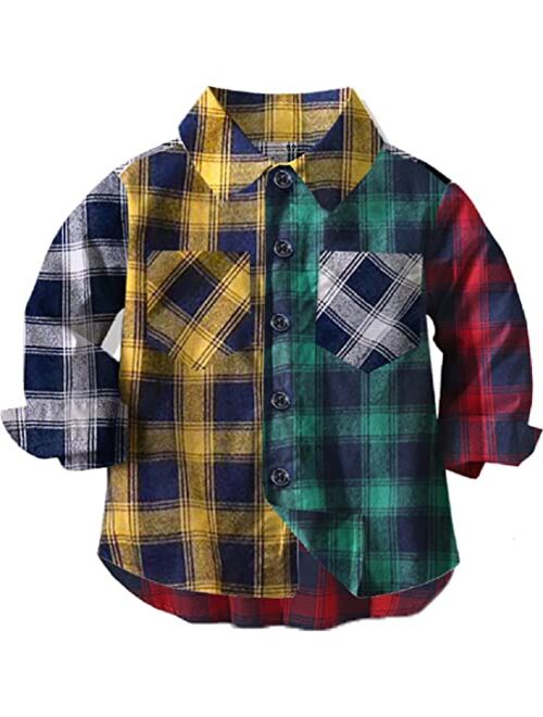 Cromoncent Boys Long Sleeve Flannel Plaid Shirt Button Down Shirts