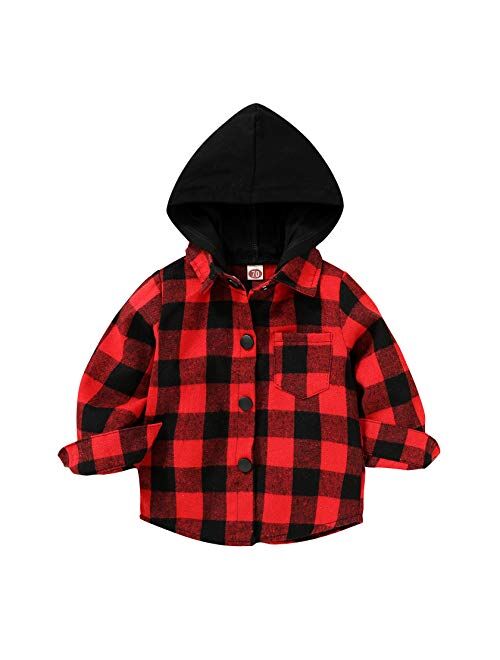 Younger Star Toddler Kids Boys Girls Flannel Hooded Plaid Shirt Button Baby Red Plaid Shirt Plaid Shirt Hooded Clothes