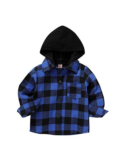 Younger Star Toddler Kids Boys Girls Flannel Hooded Plaid Shirt Button Baby Red Plaid Shirt Plaid Shirt Hooded Clothes