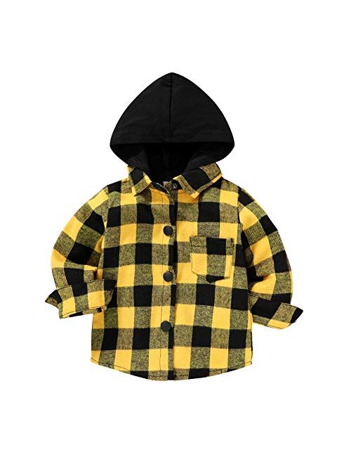 Younger Star Toddler Kids Boys Girls Flannel Hooded Plaid Shirt Button Baby Red Plaid Shirt Plaid Shirt Hooded Clothes