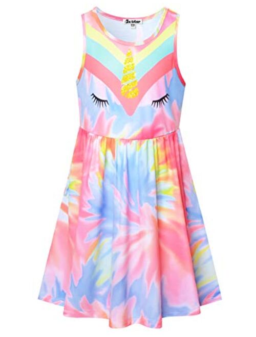 Jxstar Sleeveless Summer Dresses for Girls Sun Swing Elastic Waist Dress with Pockets