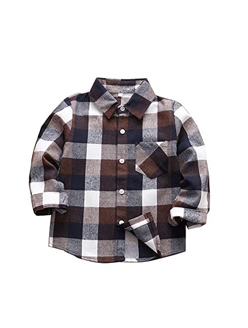 Jeinxcn Toddler Baby Boy Girl Plaid Shirt Long Sleeve Button Down Red Flannel Tops Clothes