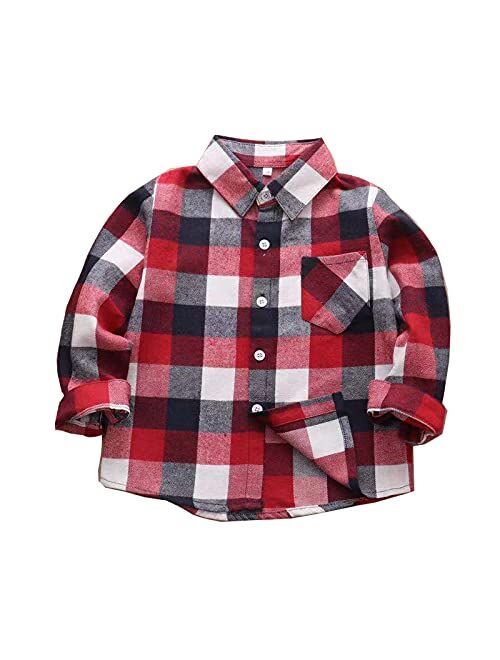 Jeinxcn Toddler Baby Boy Girl Plaid Shirt Long Sleeve Button Down Red Flannel Tops Clothes