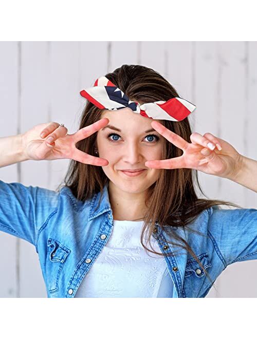 Juvale 12 Pack American Flag USA Bandana Headbands for Women, Sports, Patriotic Accessories, Red, White and Blue