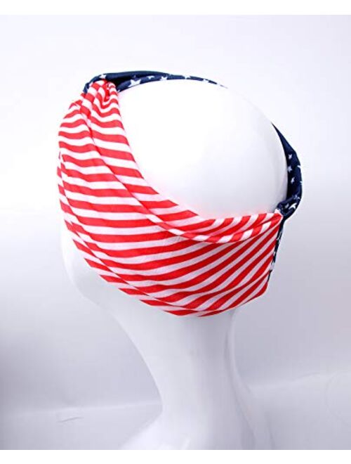 Popink American Flag Headband Bandana Red White Blue Star USA Non Slip Hair Band for Women 4th of July Decorations