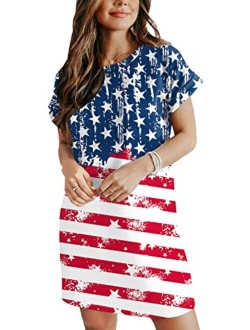 For G and PL Women's July 4th American Flag Short Sleeve T Shirt Dress