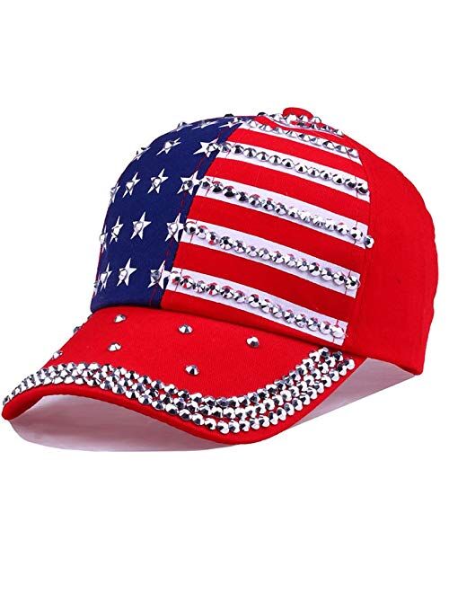 oaesc Patriotic American Flag Baseball Cap USA Bling Sparkle Hat for Men Women 4th July Summer Sun Cap