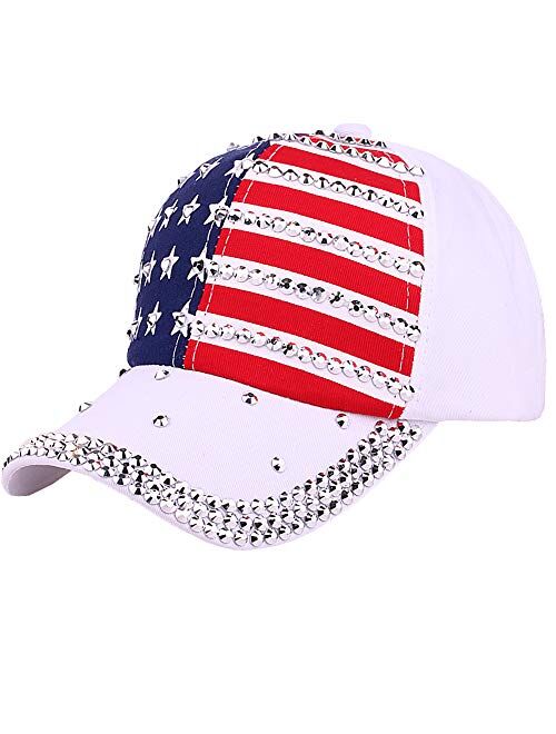 oaesc Patriotic American Flag Baseball Cap USA Bling Sparkle Hat for Men Women 4th July Summer Sun Cap