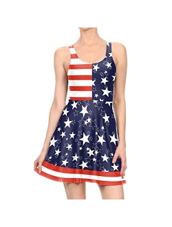 Votuleazi July 4, 2022 Summer Women's Dress American Flag Print Sleeveless Independence Day Dress