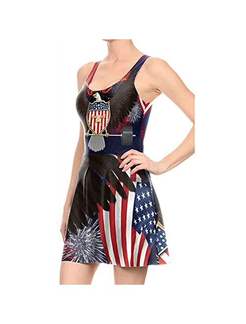 Votuleazi July 4, 2022 Summer Women's Dress American Flag Print Sleeveless Independence Day Dress