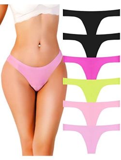 Fosexyou Seamless Thongs for Women Pack of 6, Breathable Low Rise Underwear, Sexy T-Back No Show Thong Panties for Ladies