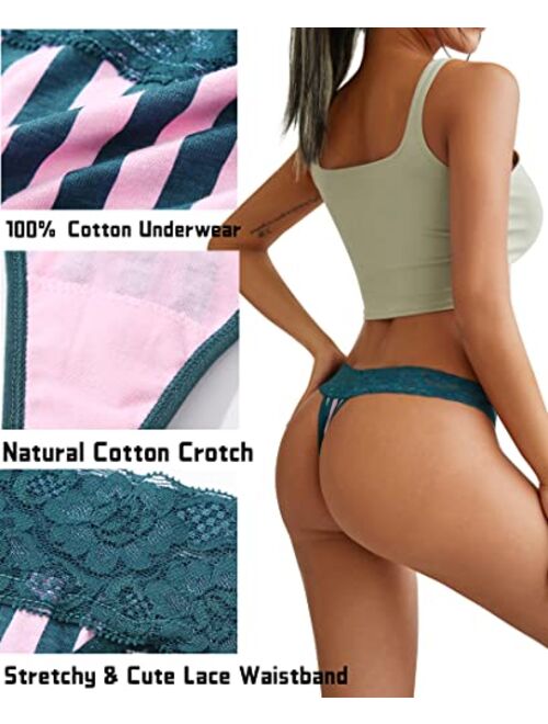 Beready 12 Pack Cotton Thongs for Women Sexy V-waist Lace Women’s Underwear Breathable No Show T-back Tanga Panties