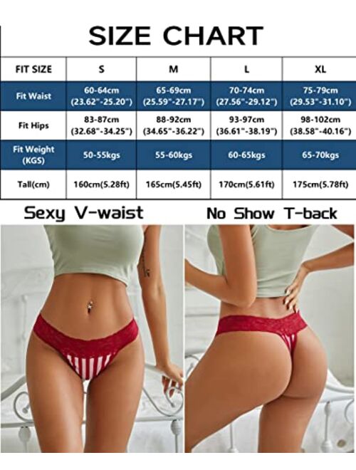 Beready 12 Pack Cotton Thongs for Women Sexy V-waist Lace Women’s Underwear Breathable No Show T-back Tanga Panties