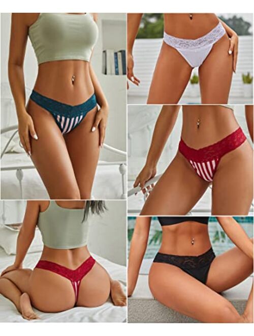 Beready 12 Pack Cotton Thongs for Women Sexy V-waist Lace Women’s Underwear Breathable No Show T-back Tanga Panties