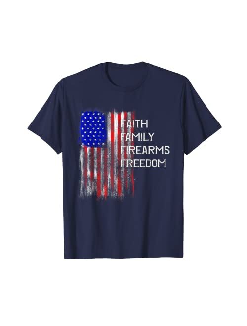 Artist Unknown Faith Family Firearms Freedom Patriotic American Flag USA T-Shirt