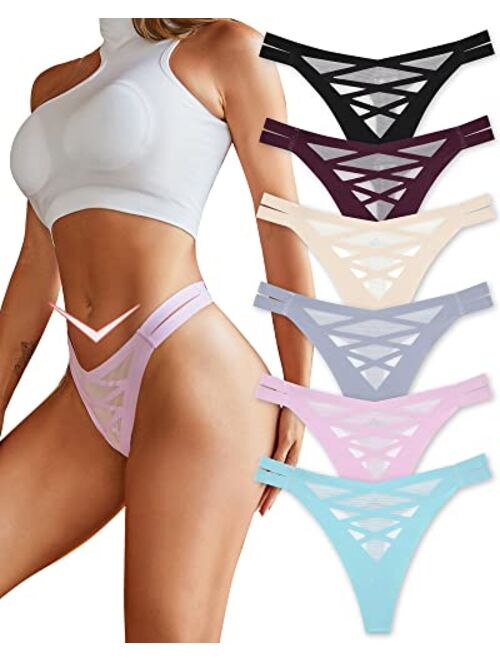 ALL OF ME Thongs for Women Sexy Panties Seamless V String Breathable Mesh Stretch Nylon No Show Thong Underwear