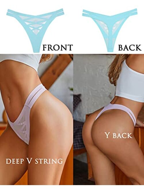 ALL OF ME Thongs for Women Sexy Panties Seamless V String Breathable Mesh Stretch Nylon No Show Thong Underwear