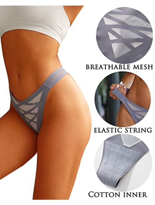 ALL OF ME Thongs for Women Sexy Panties Seamless V String Breathable Mesh Stretch Nylon No Show Thong Underwear