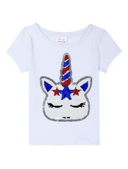 HH Family 4th of July Shirts for Girls Patriotic American Flag Kids Clothing