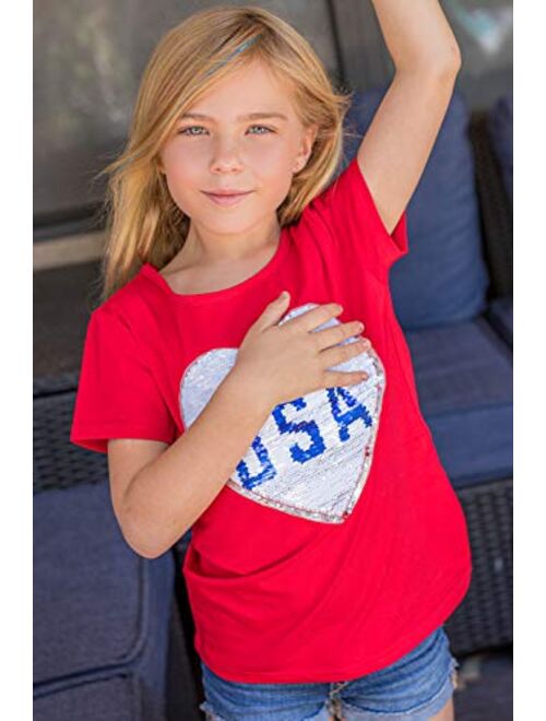 HH Family 4th of July Shirts for Girls Patriotic American Flag Kids Clothing