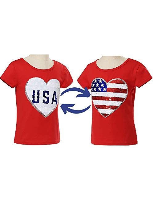 HH Family 4th of July Shirts for Girls Patriotic American Flag Kids Clothing