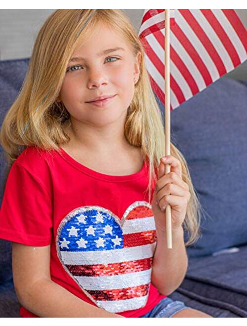 HH Family 4th of July Shirts for Girls Patriotic American Flag Kids Clothing