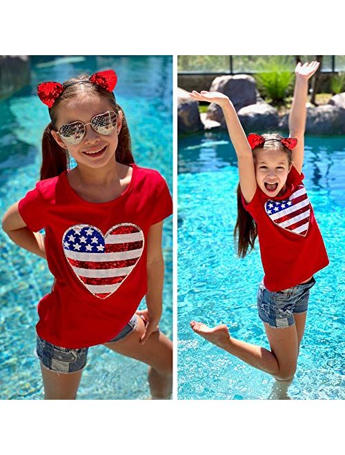 HH Family 4th of July Shirts for Girls Patriotic American Flag Kids Clothing