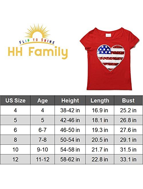 HH Family 4th of July Shirts for Girls Patriotic American Flag Kids Clothing