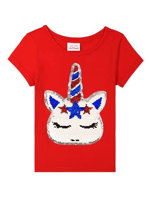 HH Family 4th of July Shirts for Girls Patriotic American Flag Kids Clothing