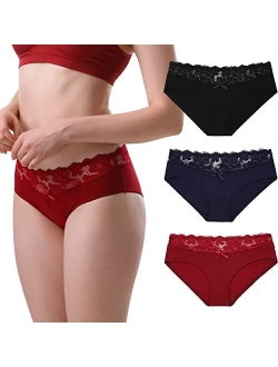 BIONEK Womens underwear cotton- Sexy Lace Hipster bikini Panties Cheeky Soft 6 Pack/3 Pack S-XL